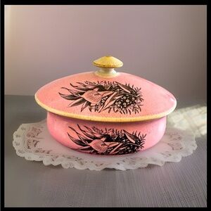 Pink KT&K Stone China Covered Dish — Antique Crackle Glaze Floral
